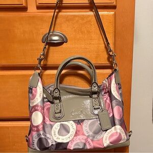 Coach Pink and Gray Signature Shoulder Bag